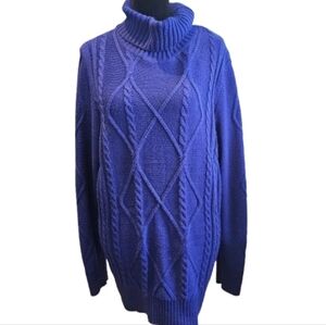 Hwokefeiyu Cozy Royal Blue Cable Knit Turtleneck Sweater